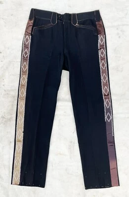 Calça Rockabilly Masculina Vintage Personalizada Marrom Ocidental Gabardine Jeweled Extravagante 32” - Imagem 1 de 4