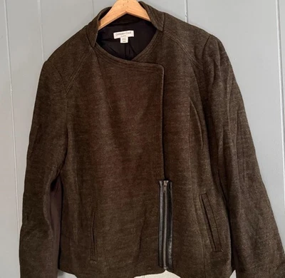 Chaqueta de moto Coldwater Creek marrón mezcla de lana para mujer Plus W18 cremallera asimétrica Foto 1 de 4