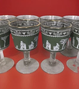 (8) Vintage grüne griechische Jasperware Cordial Sherry Stielgläser Bargeschirr 4 Zoll - Bild 1 von 4