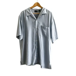 IZOD Hemd Herren XL hellblau 100% Seide Kurzarm Knopf waschbar Tasche - Bild 1 von 6