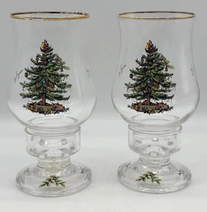 Spode Christmas Tree Set 2 Hurricane Candle Holders, Taper/Tea Light Centerpiece - Picture 1 of 7
