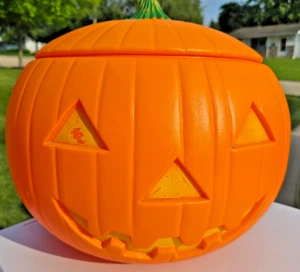 ¡GRANDE! Molde soplado de colección Pumpkin Jack O Lantern JOL 1991 Union Products con tapa 18" - Imagen 1 de 14