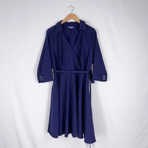 Modcloth Women's Faux Wrap Belted Dress 3X Navy Blue - Picture 1 of 13