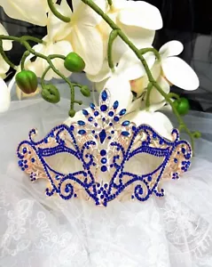 Masquerade Ball Mask Women, Blue Mask, Venetian, Wedding, Prom, New Year Party - Picture 1 of 3