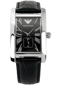 EMPORIO ARMANI AR0143 schwarzes Zifferblatt Lederband rechteckig Herrenuhr original - Bild 1 von 11