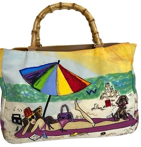 Tropical Satchel Bikini Sand Beach Ocean Puppy Dog Canvas Tote Handbag Purse - Picture 1 of 23