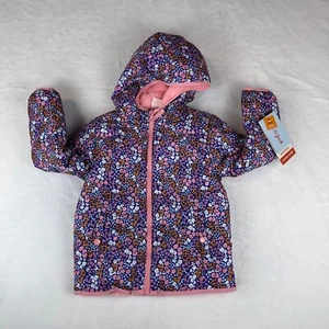 Cat & Jack Puffer Jacket Kids XS Multi Floral Printed Reversible Warm Full Zip - Picture 1 of 4