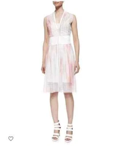 Elie Tahari Emma Printed Eyelet Zip-Front Perforated Dress White size 4 #32 - Picture 1 of 7