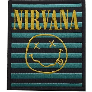 NIRVANA STRIPEY SMILEY FACE WOVEN SEW ON PATCH OFFICIALLY LICENSED ITEM - Imagen 1 de 6