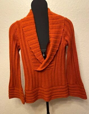 Suéter Anthropologie GUINEVERE Lana Alpaca Naranja Cuello Chal Cruzado Pequeño Foto 1 de 3