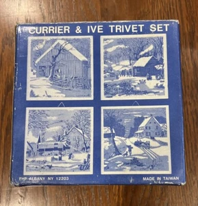 Set of 4 Currier and Ives Tile Trivets Winter Scenes - Picture 1 of 4