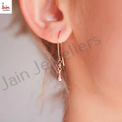 Brincos de gancho pendurados minimalistas de ouro rosa sólido real 14 quilates joias finas - Imagem 1 de 4