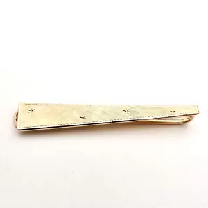 Irish 14K Yellow Rose Gold Tie Bar Money Clip Brushed Finish Stars Vintage 2in - Picture 1 of 5