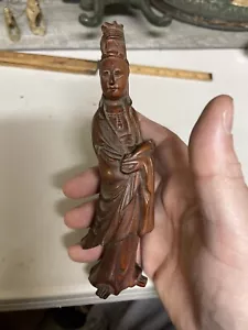 Estatua de Buda Kwan-Yin GuanYin tallada en madera de boj templo budista chino de 7,5"" - Imagen 1 de 9