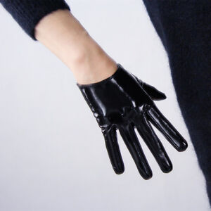 LATEX LONG GLOVES Shine Leather Faux Patent Vegan PU 28" 70cm Extra Long Black