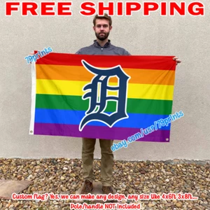 Deluxe Detroit Tigers Team LGBT Flag Rainbow Pride Lesbian Banner 3x5 ft MLB - Picture 1 of 5