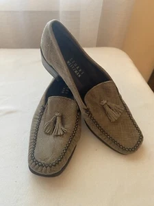 Stuart Weitzman Tan Patent Leather Loafers Heeled Tassel Work Womens Shoes 8 M - Picture 1 of 14