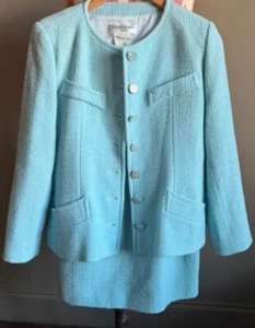 Yves saint laurent tweed wool suit turquoise jacket skirt size 10-12 stamped YSL - Picture 1 of 17