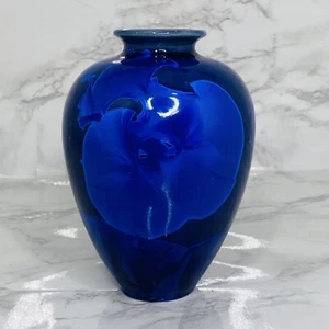 Vtg Louise Reding Crystaline Glaze Crystal Formation Vase Blue Signed 1990s 5" - Picture 1 of 17