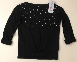 Cat&Jack Long Sleeve Ebony Silver Dots Pullover XS (4-5) - Picture 1 of 9