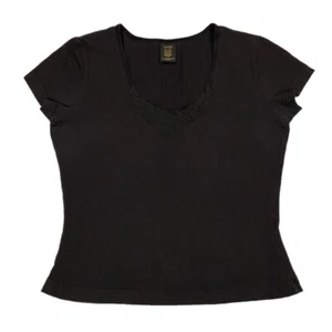 Harley-Davidson Y2K Fitted T Shirt Women’s L Black Embroidered Scoop Neck Tee - Picture 1 of 9