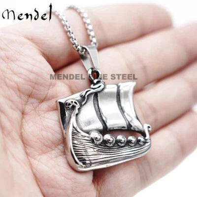Collar colgante de barco pirata vikingo nórdico de acero inoxidable para hombre MENDEL Foto 1 de 4