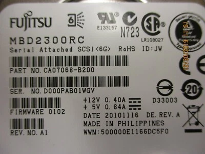 FUJITSU - MBD2300RC - 300GB 10000RPM 2.5" SAS HDD - Image 1 of 4