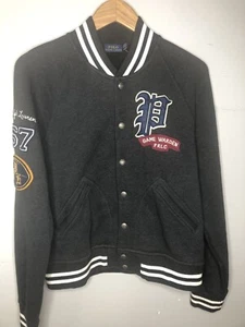 Polo Ralph Lauren Women's Gray Varsity Jacket Letterman Cotton Blend Size M - Picture 1 of 11