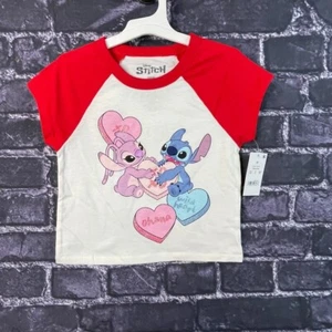 Disney Lilo & Stitch Girl's XS Candy Hearts T-Shirt Red White X-SMALL - Picture 1 of 7