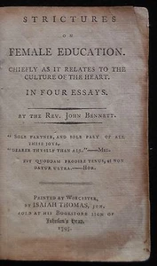 STRICTURES ON FEMALE EDUCATION, by John Bennett - 1795 Etiquette Decorum Essays - Picture 1 of 9