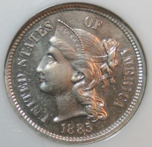 1885 Proof Three Cent Nickel - Older Holder NGC PR 64 - 3CN - Picture 1 of 4