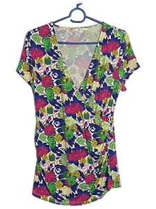 Top Boden vibrante stampa floreale manica corta incrociato stile scollo a v taglia UK14 - Foto 1 di 6