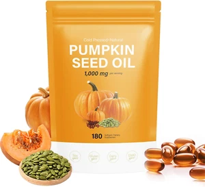 Pumpkin Seed Oil Capsules - Saw Palmetto - 3000Mg - 180 Softgels - Cold Pressed - Picture 1 of 12