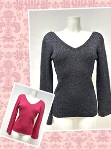 ExTU STUNNING SPARKLE Glitter V-Neck Top/Jumper Size8 10 12 14 16 18 20 22 24 - Picture 1 of 19