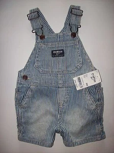 Oshkosh B'gosh Suspender Bib Playsuit Shortall Boy 6 9 12 Mos Blue NWT - Picture 1 of 5