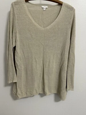 J Jill Suéter Mezcla Lino Mujer Talla XL Beige Manga Larga Cuello en V Boho (T1522i) Foto 1 de 4