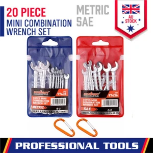 20-Piece Stubby Spanner Set Metric Imperial Mini Spanners With Storage Bags - Picture 1 of 10
