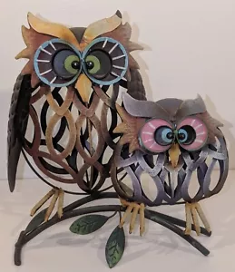 Cut-out Metalwork Owl Sculpture Double Owl Garden Art Indoor/Outdoor – 11” H - Picture 1 of 8