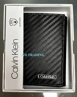 CALVIN KLEIN 110004 Hombres Cuero Genuino TRIPLEG Cartera Valet RFID Escudo CARBONO Foto 1 de 4