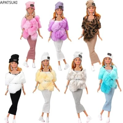 Mehrfarbig Pelz Schal Mantel für Barbie Puppe Kleidung Set Kleid Schuhe Outfits