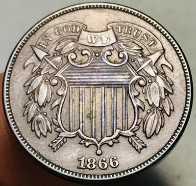1866 Two Cent Piece 2C FULL MOTTO Choice Civil War Era US Copper Coin CC28219 - Image 1 of 4