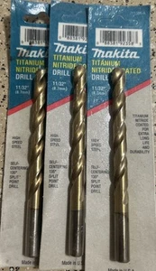 3 MAKITA 11/32 TITANIUM NITRADE COATED DRILL BITS 711386-A SELF CENTERING - Picture 1 of 2