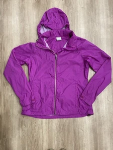 Columbia Women’s Packable Windbreaker Jacket L Purple Hooded Lightweight Travel - Picture 1 of 15