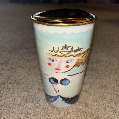 Starbucks 2014 Siren Mermaid Ceramic 12oz Travel Tumbler Coffee Mug Cup Gold Lid - Image 1 of 4
