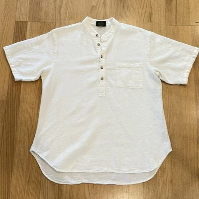 Vintage Cotton Palm Men’s Shirt Size Large (L) White Henley BOHO Short Sleeve - Image 1 of 4