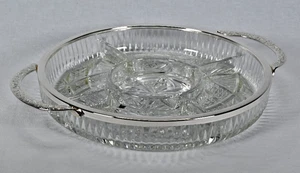 Vintage Mayell Queen Anne Crystal Divided Serving Dish Tray Silver Plated - Picture 1 of 6