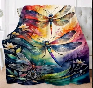 Dragonfly Blanket Fall soft fleece Lightweight 50 by 60 inch NEW Print Free Ship - Picture 1 of 1