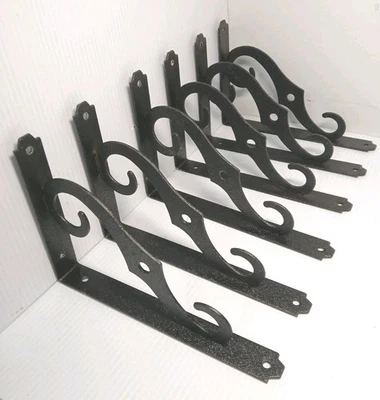 JUEGO DE 6 SOPORTES DE ESTANTE HIERRO FORJADO TEXTURIZADO METAL NEGRO DESPLAZADO 8" × 5" Foto 1 de 4
