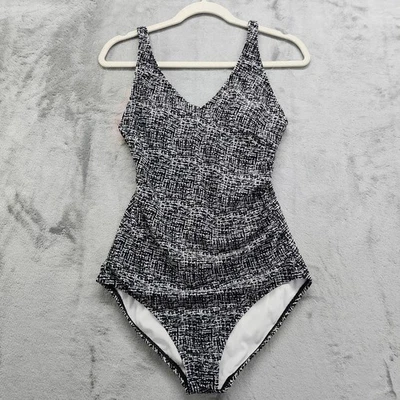 Traje de baño Speedo para mujer 12 copas moldeadas incorporadas acanaladas laterales negras blancas de una pieza Foto 1 de 4