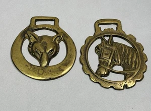 2 Vtg Fox & Horse head Brass Horse Medallion Bottle Opener Equestrian English  - Picture 1 of 2